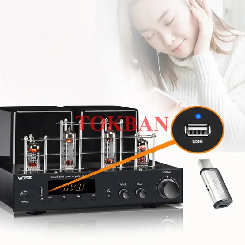 Tokabn Audio PM50 35w*2 Vacuum Tube Amplifier Supports Headphone Output Optical Coaxial Bluetooth 5.0 Subwoofer Integrated Amp