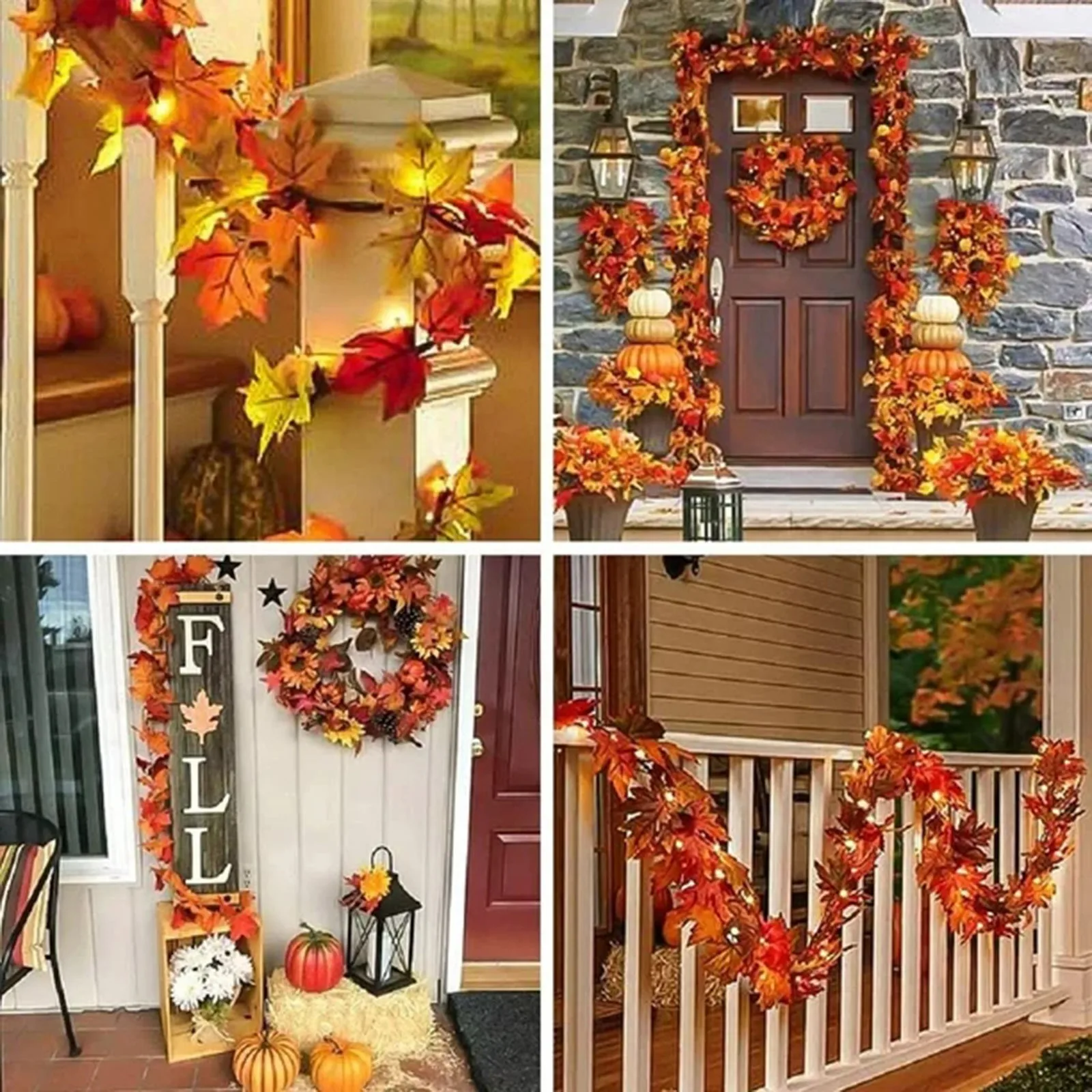 Lifelike Fall Maple Leaf Garland Light Hanging Fall Leaves Vine Artificial Autumn Garland Thanksgiving Winter Stems for Vases