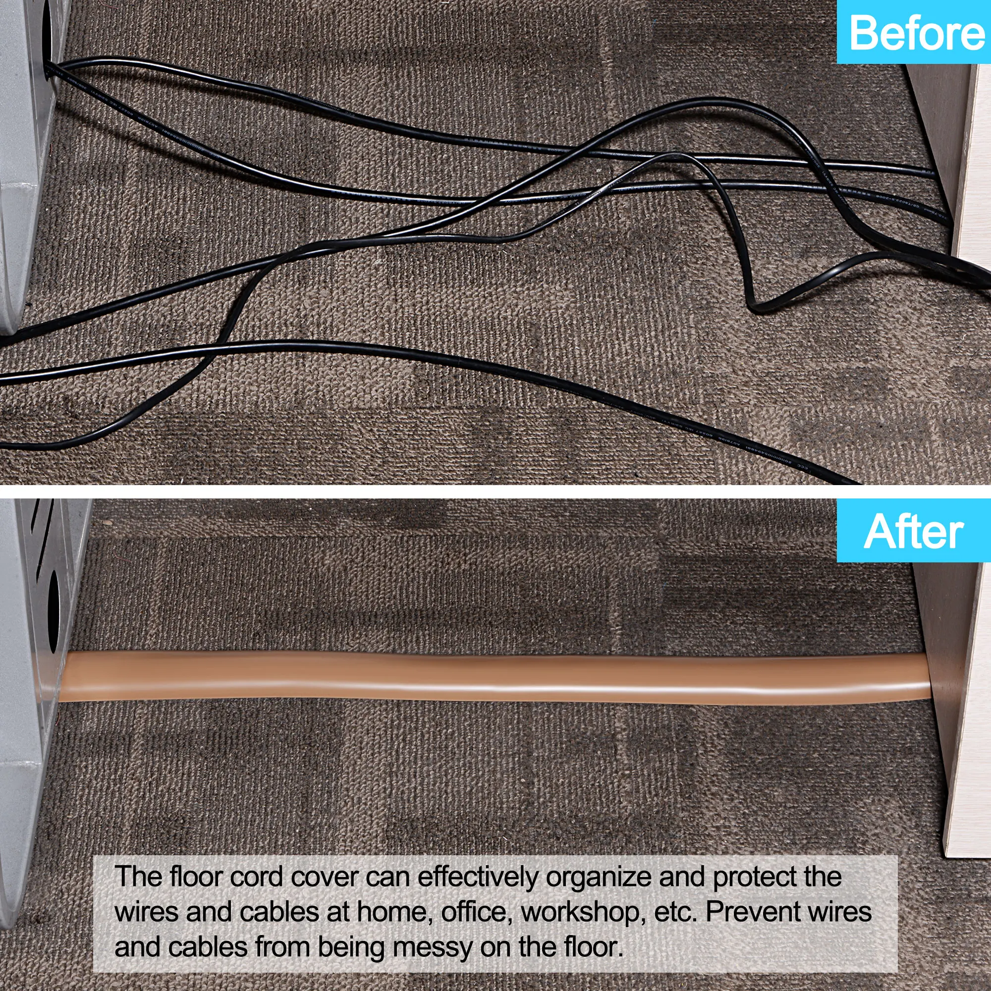 Floor Cord Cover Cable Protector Cable Raceway Hider 6.6ft White Self Adhesive Extension Cable Management for Home Office