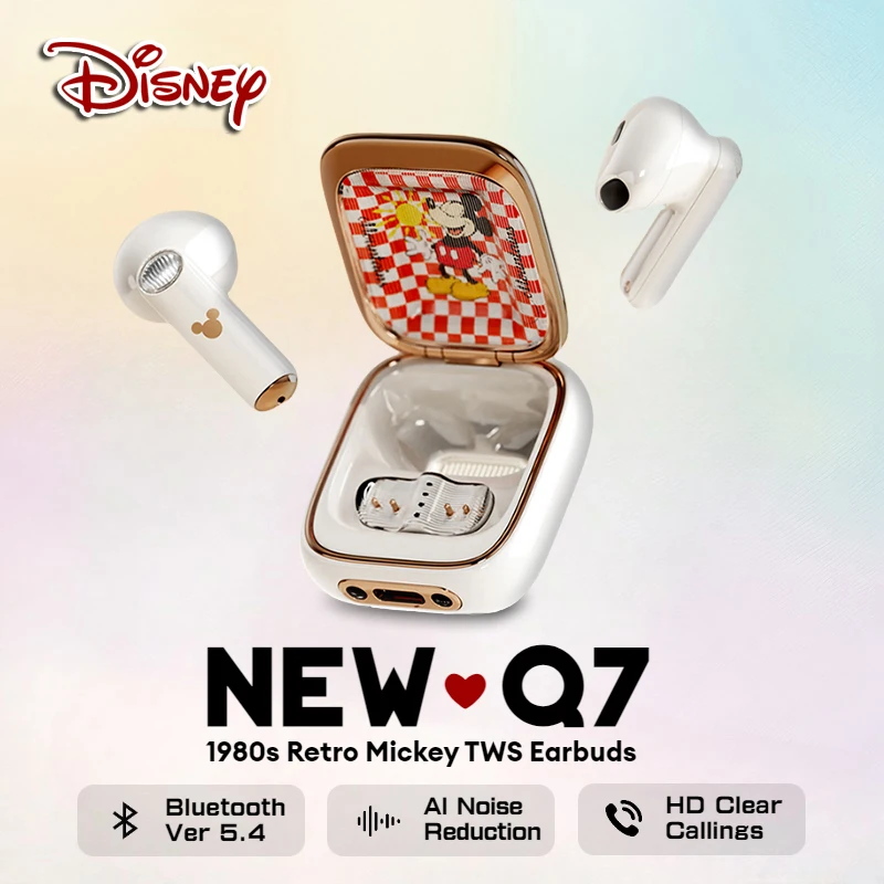 Disney NEW Q7 Space Capsule Bluetooth Earphone Retro Mickey Headphone Wireless Bluetooth 5.4 Noise Canceling TWS Earbuds Cute