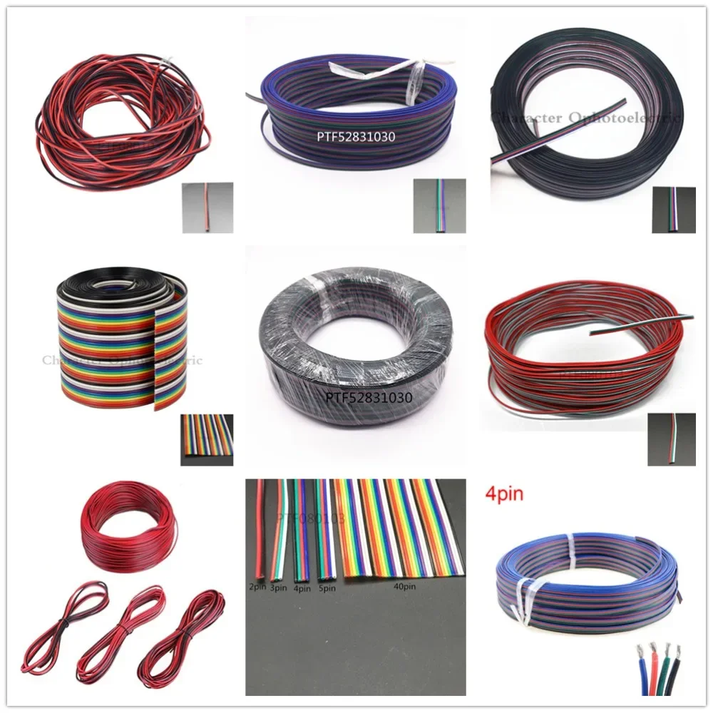 2meters 22AWG 20AWG 18AWG LED cable,red black wire 1pin 2pin 3pin 4pin 5pin, antioxidant Tin Plated Copper Wire, strip cable