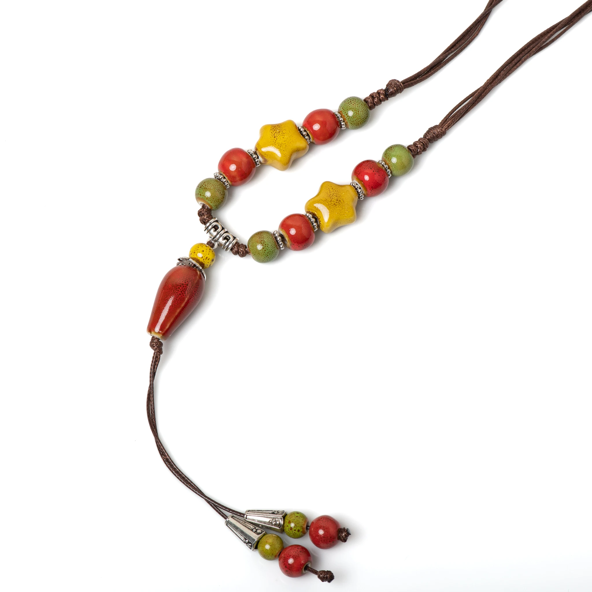 Handmade Ceramic Star Pendant Necklace Adjustable Boho Jewelry for Women and Girls with Artistic Design 173