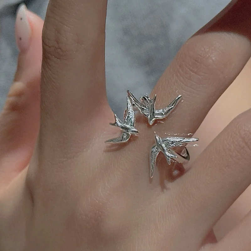 S925 Sterling Silver Korean Version Niche Design Sense Retro Swallow Ring   Fashionable Retro Ring Wholesale