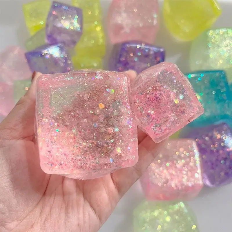 Stress Relief Toy Needoh Style Flow Pattern Ice Cube Shape Bounce Back High Appearance Squishy Sensory Fidget Kids Adults