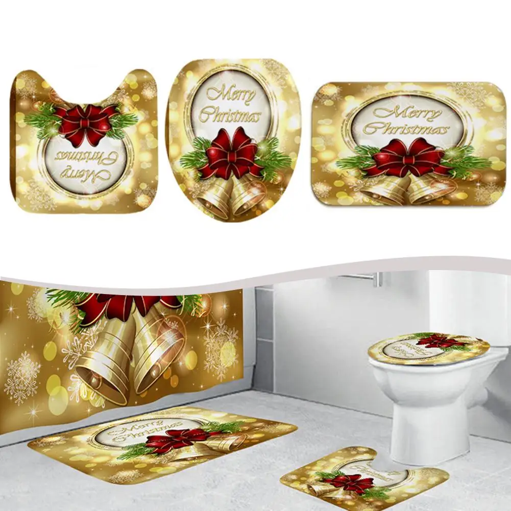 3 Piece Mat Set Christmas Bathroom Set Soft And Absorbent Water-Resistant Material Moisture Resistant Bathroom Decor