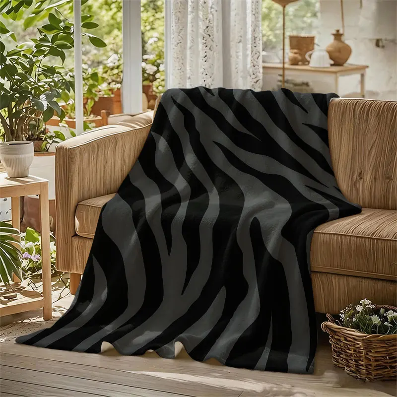 Grey Zebra Flannel Blanket Warm Soft Halloween Christmas Decorative Couch Warm Cozy All-Season Gift