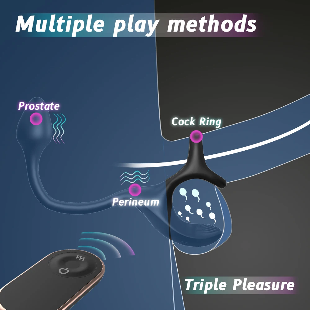 HESEKS Vibrating Penis Cock Ring Traint Stimulator with Bullet Remote Control Anal Butt Plug Prostate Massager  Sex Toy For Men