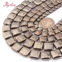 Natural Pyrite Square Stone Beads For Necklace Bracelet Necklace Jewelry Making Strand 15 Inches DIY Loose Beads 8/10/12/14mm
