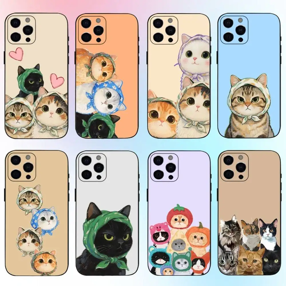 

Trendy cute color cartoon cat pattern Phone Case For iPhone17,16,15,14,13,12,11 Plus,Pro Max Soft Black Cover