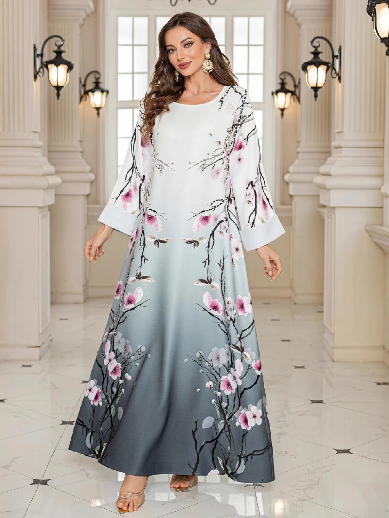Eid femmes Robe Abaya musulman Ramadan imprimer perles Jalabiya robes de soirée dubaï longue Robe maroc caftan robes Largos 2025