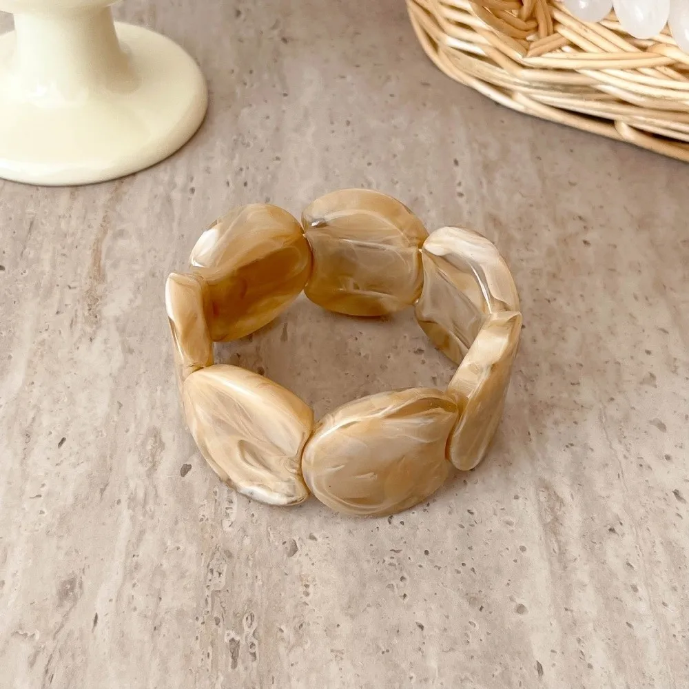 Lightweight Chunky Resin Bangle Translucent Hand-polished Marbled Stretch Bracelet Water-resistant Asymmetrical