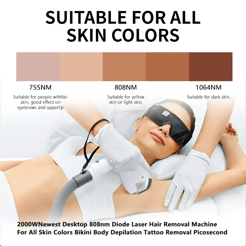 1064 다이오드 레이저 문신 제모 장치, 미용용, 업그레이드된 2 in 1 피콜라 레이저, ND YAG, 808 755