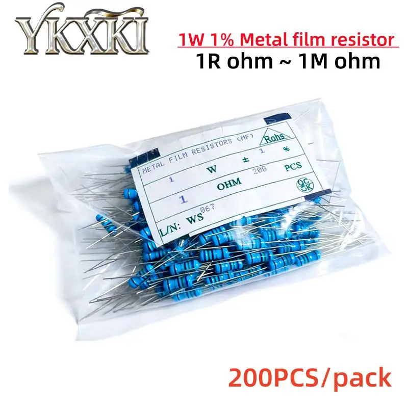 

200 шт./лот, 1 Вт, 1% металлофильмный резистор, сопротивление 1R ~ 1M, 2R, 10R, 22R, 47R, 100R, 330R, 1K, 3.6K, 4.7K, 10K, 22K, 100K, 470K, 51, 22, 47, 330 Ом