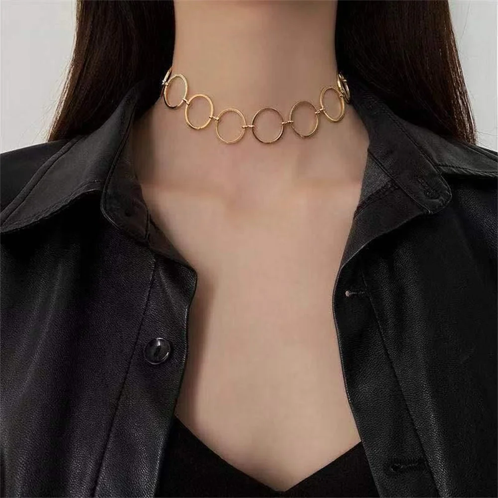 Vintage Geometric Circle Clavicle Chain Necklace Trendy Women Choker Gold Color Ladies Jewelry Wholesale