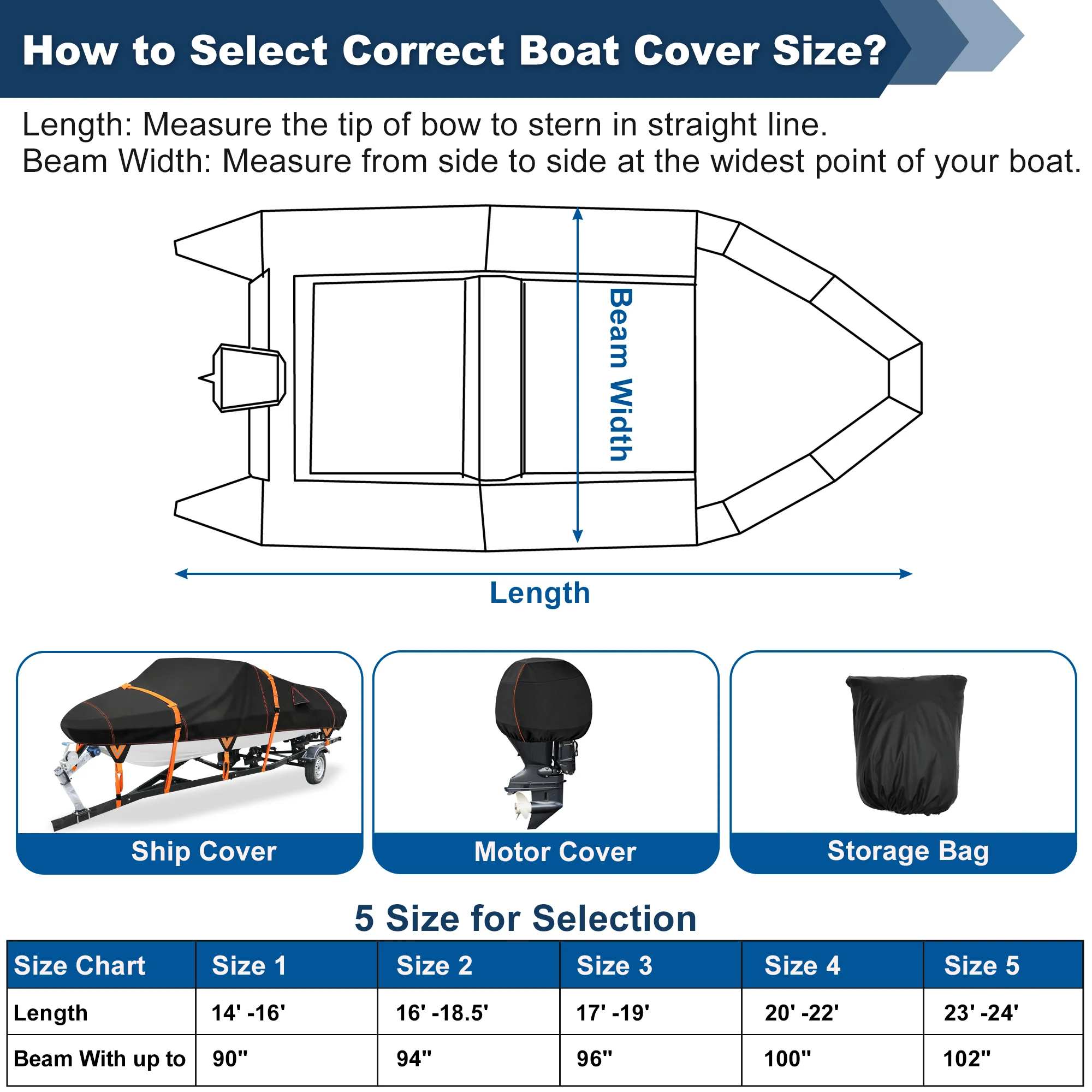 UXCELL Waterproof Boat Cover with Motor Cover Marine Canvas Trailerable Boat Cover 14-24ft Length for V-Hull Bass Boat Tri-Hull