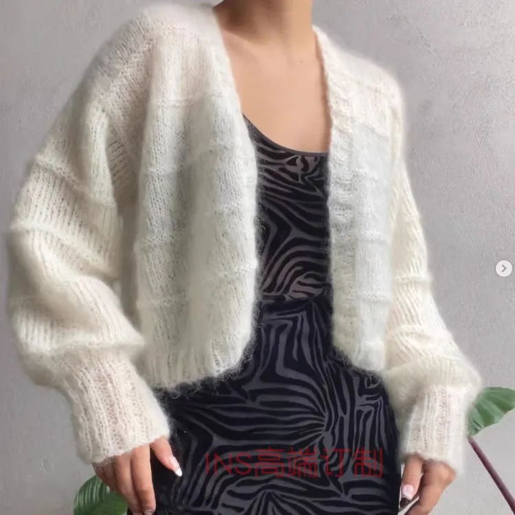 Mingyuan style early spring new milk white mohair sweater lazy loose versatile soft glutinous cardigan mesh red knitted sweater