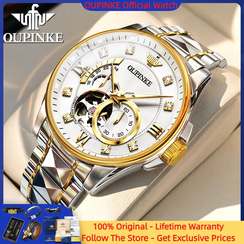 

OUPINKE 3245 Original Swiss Certified Men's Automatic Mechanical Watch Luxury Brand Tungsten Steel Waterproof Skeleton Men Watch