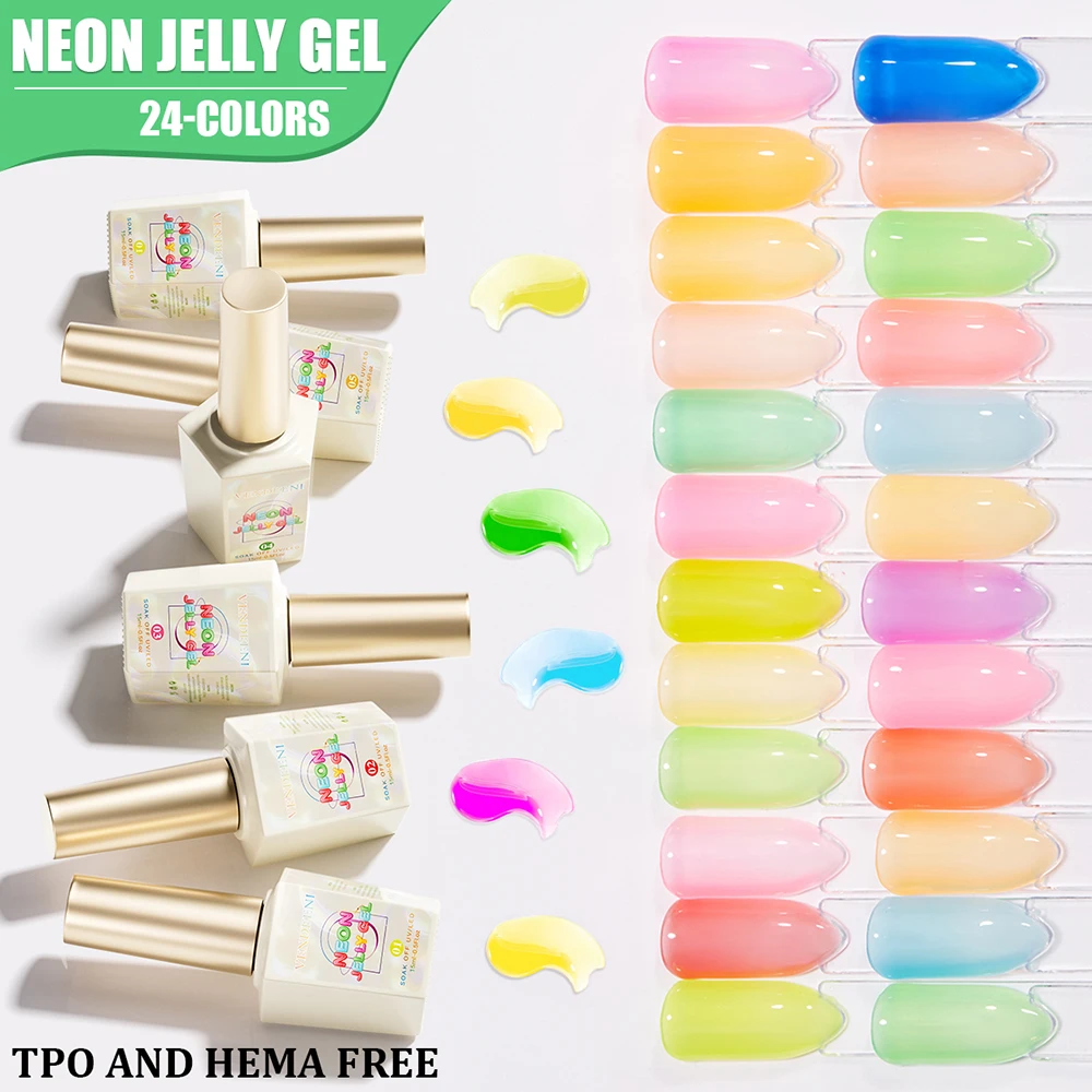 Vendeeni 24 Farben/Set Neon Jelly Gel Nagellack TPO HEMA FREI Fluoreszierender Transparenter UV LED Soak-Off Gel-Lack mit Display – Detail 9