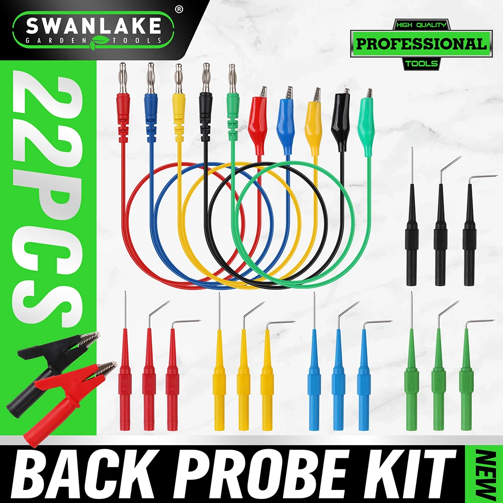 

SWANLAKE 22-Pc Back Probe Kit: Color-Coded, Insulation-Piercing Probes + Alligator Leads — Auto Electrical Diagnostics Made Fast