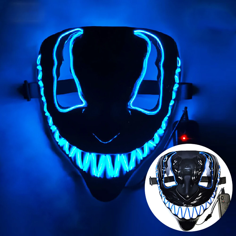 Luminous Light Up Led Mask LED Glowing Party Venom Color Mask Halloween Decoration Unisex Horror Carnival Cosplay Dress Up Props