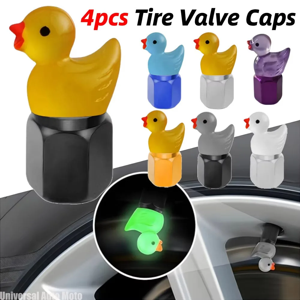 4Pcs Cute Duck Glow in The Dark Tire Valve Caps Auto Tire Valve Stem Caps Valve Covers for Cars Motorcycles and Bicycles