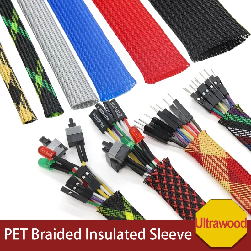 5m/lote Funda Trenzada Aislante de PET de Alta Densidad, Funda Expandible para Cables de PET, Tubo de Malla Trenzada de Nylon Ignífugo para Bricolaje