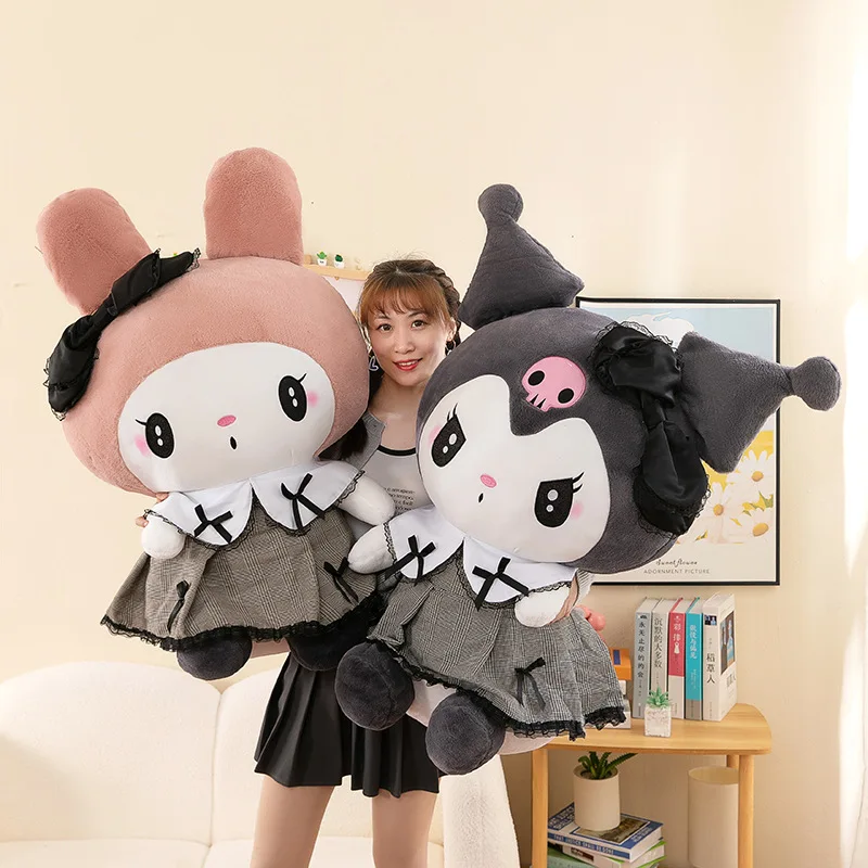 Sanrio 40CM Dark Gothic Style Cute Kuromi Melody Plush Stuffed Toy Large Doll Children's Birthday Gift Christmas Room Decoration