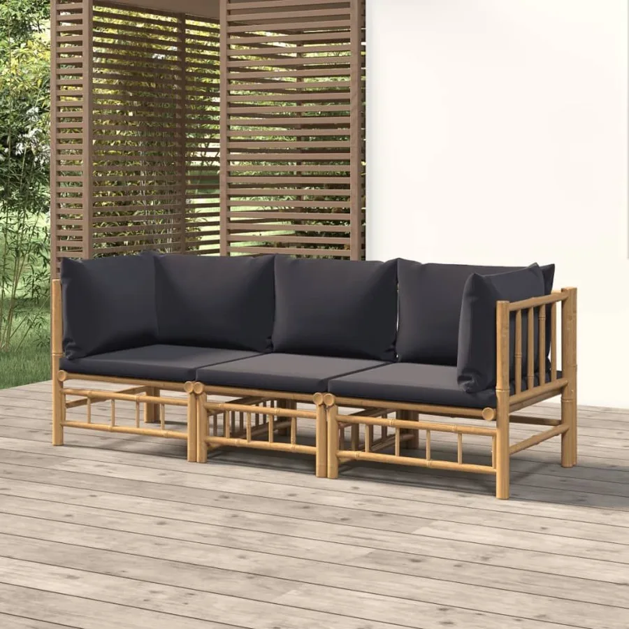 

3 Piece Patio Lounge Set with Dark Gray Cushions Bamboo