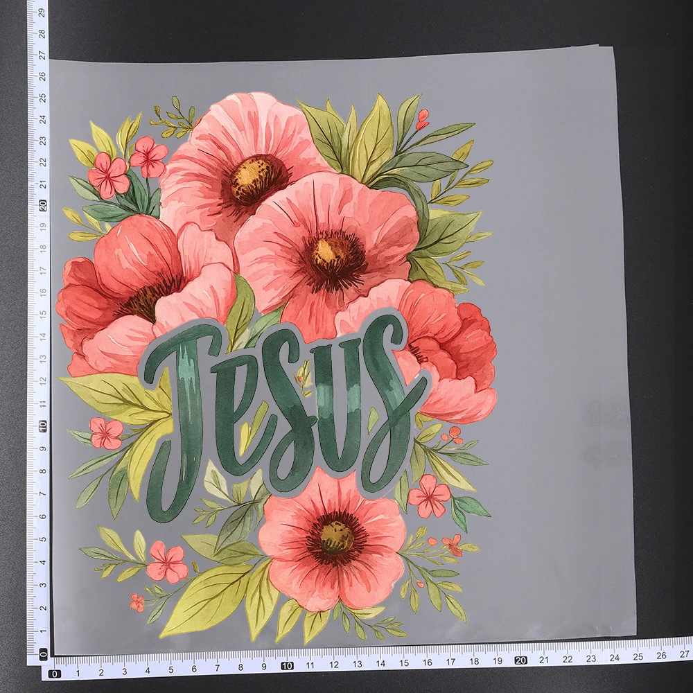 25CM Fine Christian Floral Jesus Faith Letter Transfer Patches For Clothes DIY A-Level Washable Shirt Iron-on Thermal Stickers