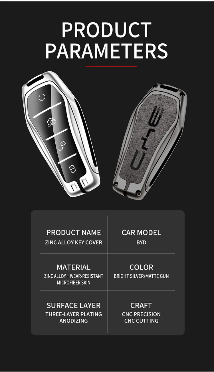 Zinklegierung Autoschlüsselhülle für BYD Song Plus Pro Seal U DM I Dolphin Mini Atto 3 EV Schutzhülle Autozubehör – Detail 8