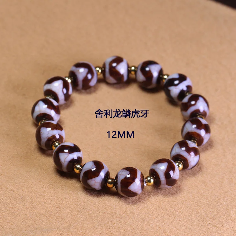 Scale Bead 12Mm Single-Strand Floral Patterned Agate Bracelet Unisex Vintage Accessory