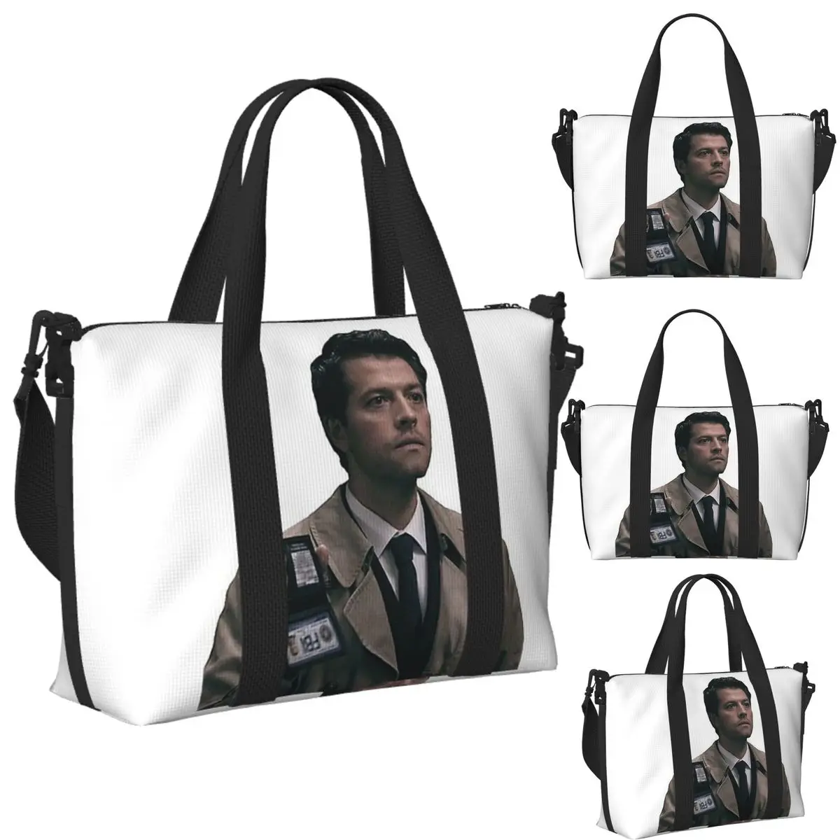 

Custom Castiel FBI Badge Beach Travel Bag Large Capacity Tote Bags for Gym Yoga Women Shopping Duffle Shoulder Bag