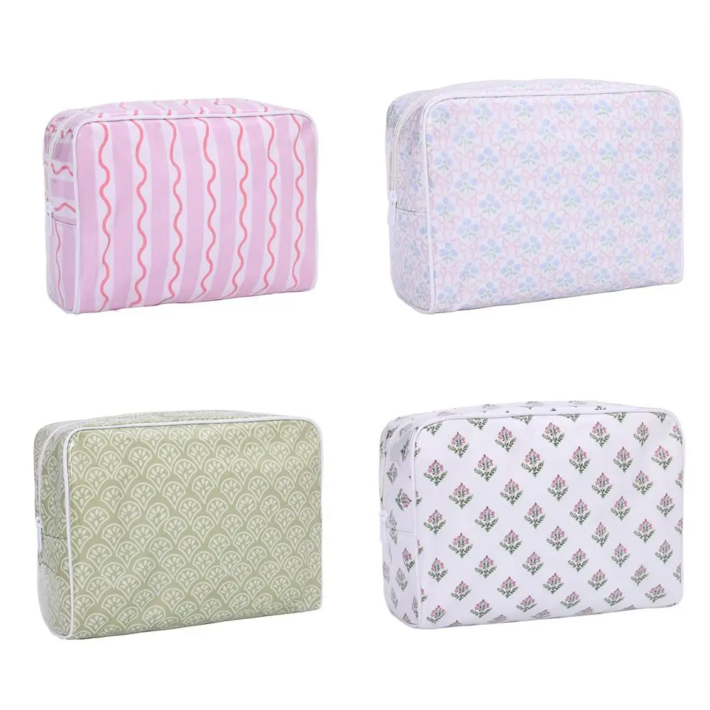 Polyester PVC Cosmetic Bag Double-layer Color-printed Makeup Organizer Portable Large Capacity Cosmetic Storage Bag