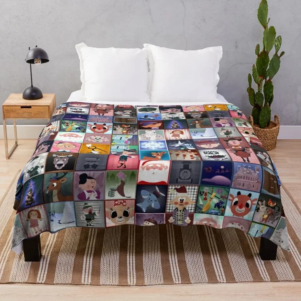 

Rudolph Squares Throw Blanket Luxury Thicken anime Flannel Fabric Blankets