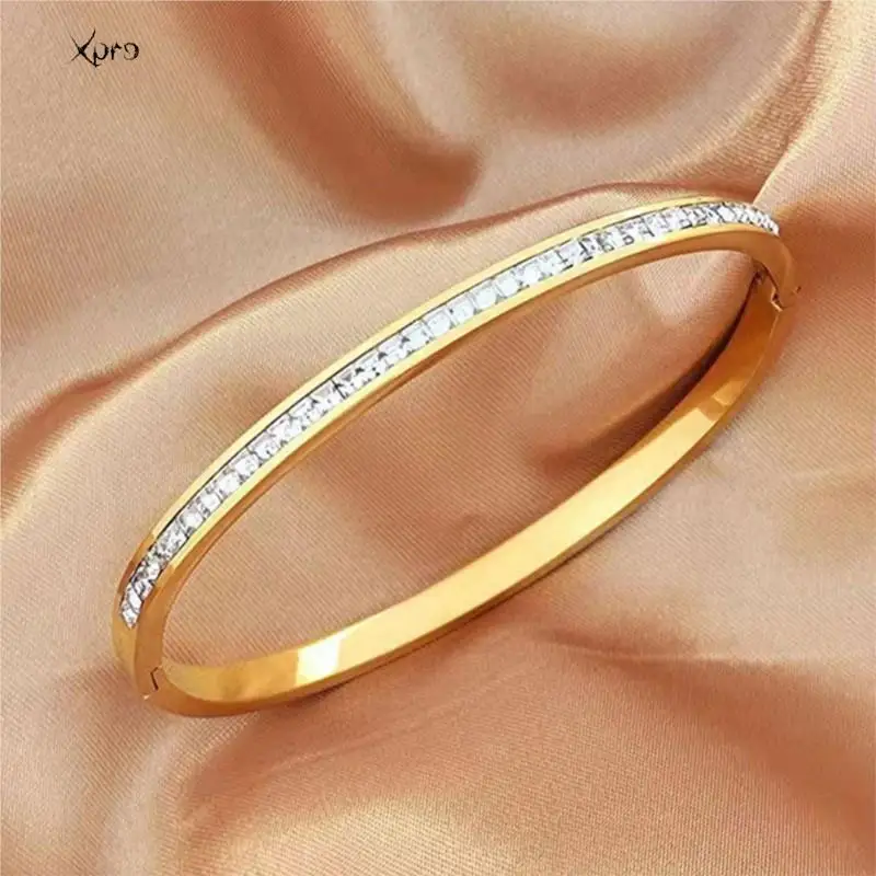 Xpro Ins Style Stainless Steel Bracelet Jewelry Inlaid Cubic Zircon Bracelet Bangles for Women Waterproof Trendy Christmas Gift