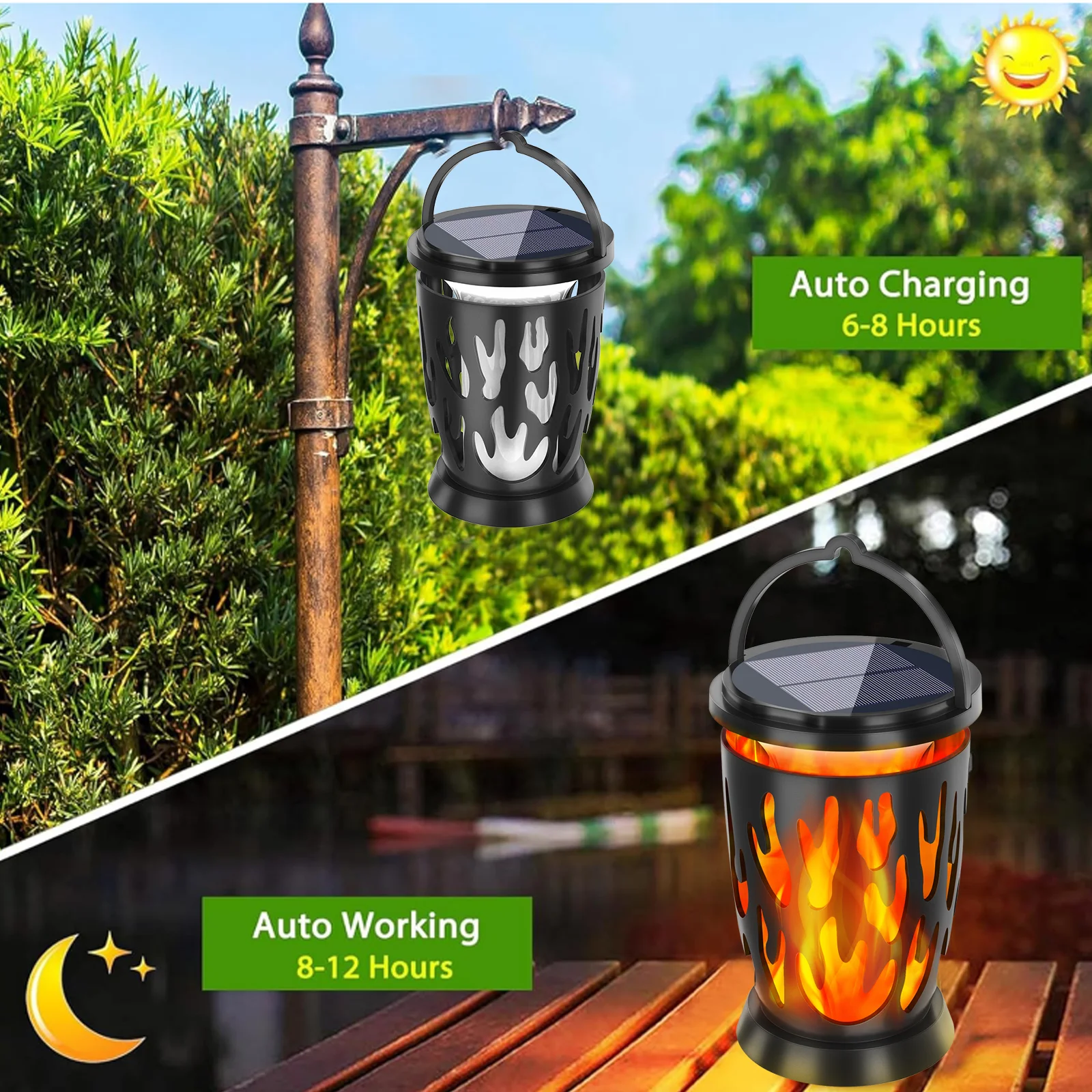 

F5 LED Solar Wall Light Solar Flame Flickering Lamp Solar Outdoor Landscape Pendant Lamp Garden Torch Pathway Backyard Decor