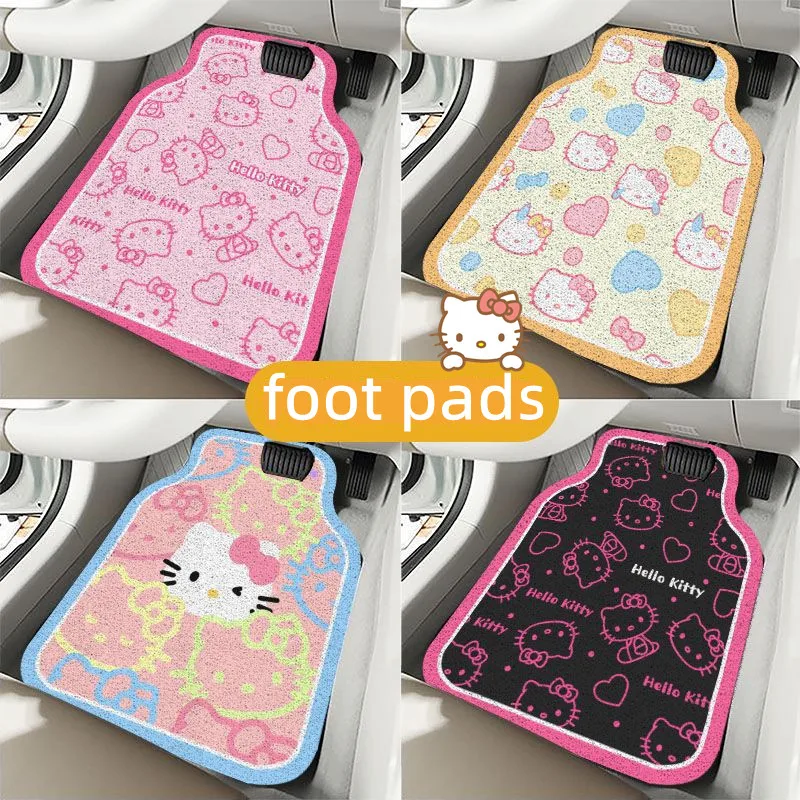 Hello Kitty Universal Car Silk Circle Foot Pads Cute Wear-resistant Anti-slip Car Use Accessories Life Supplies Birthday Gift