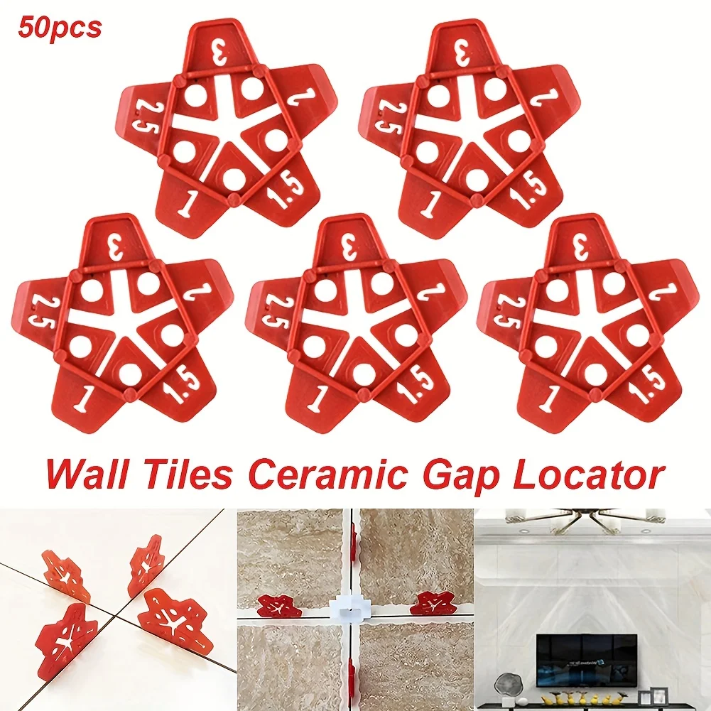 50pcs 5 in 1 Tile Spacer Plastic Ceramic Gap Locator Cross with 5 Specification Reusable Construction Tool for Floor Leveling