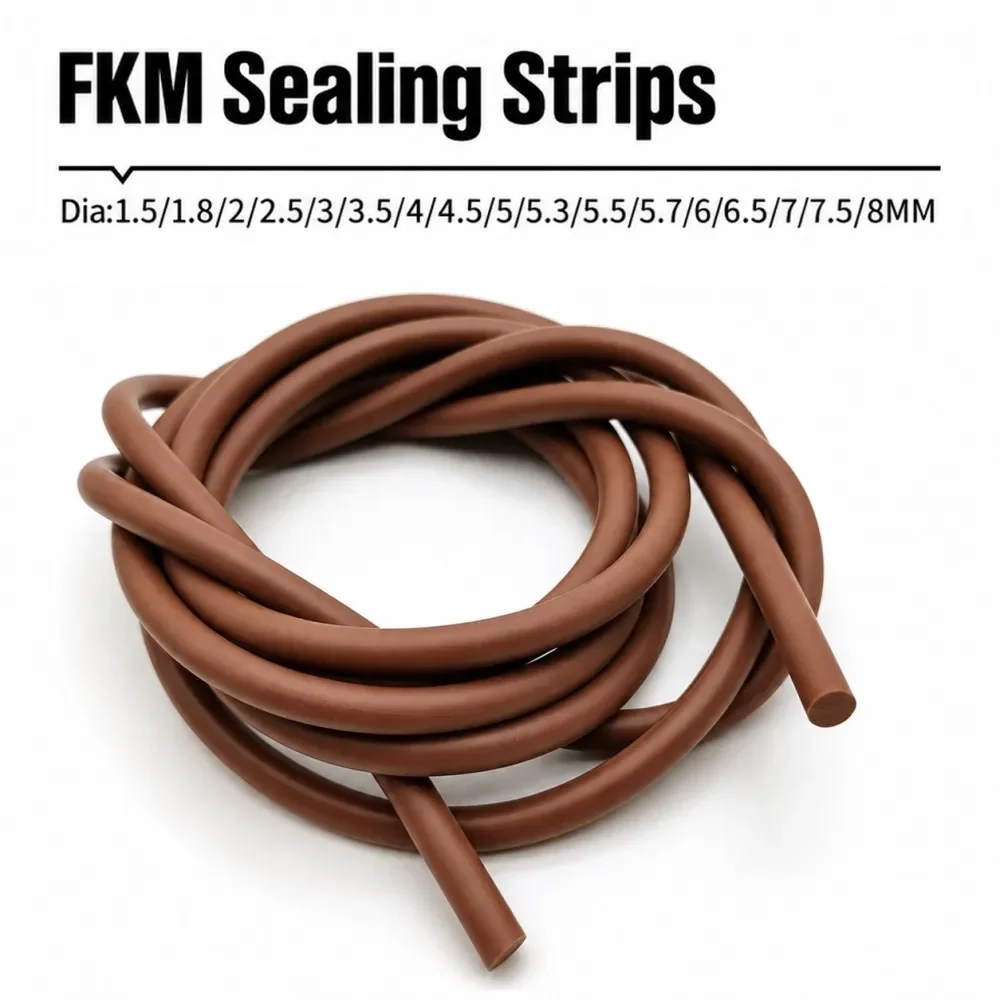 FKM Fluorine Rubber Round  Strip Brown Dia 1.5-8mm Chemical Resist High Temp Oil Fluororubber Cord Oil Resistant Sealing Rings