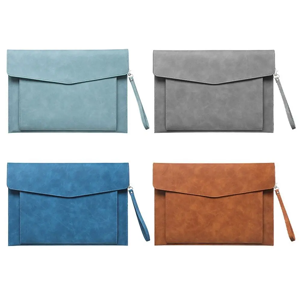 Large Capacity A4 Leather Document Bag Magnetic Button Simple Double Layer File Folder Portable Thickened File Storage Bag
