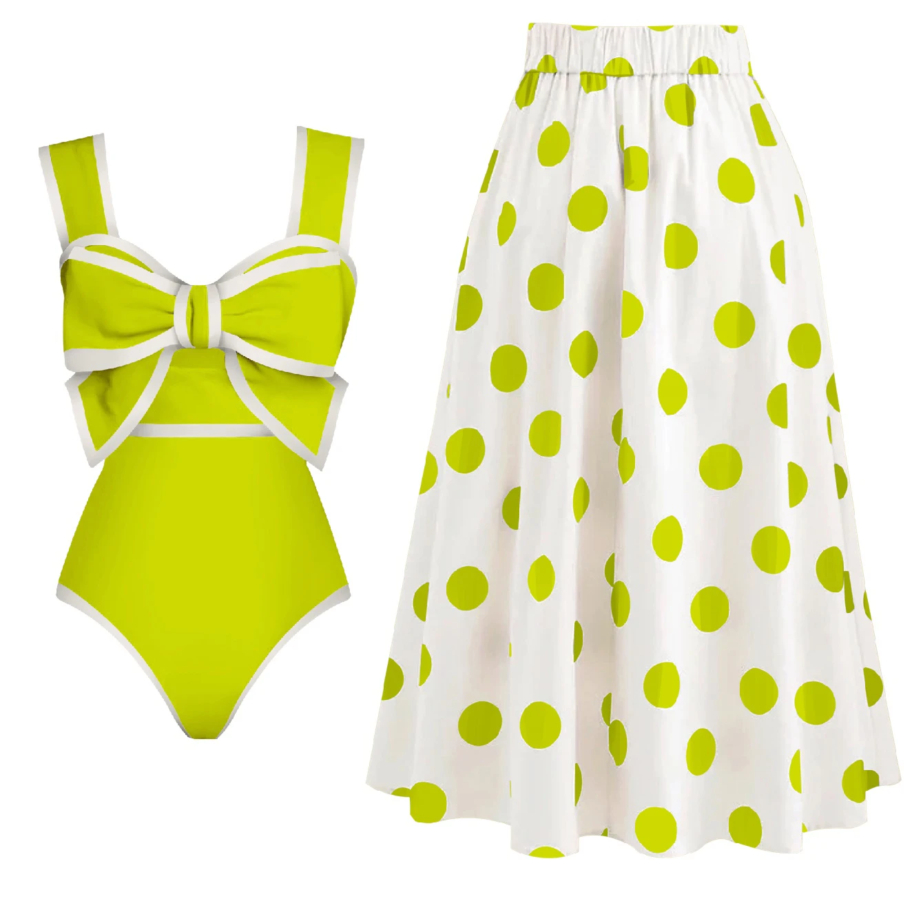 2024 New Dot Retro One Piece Swimsuit Women Bow Tie Swimwear with Skirt Sexy Bathing Suit Monokini Bodysuit Beach Wear