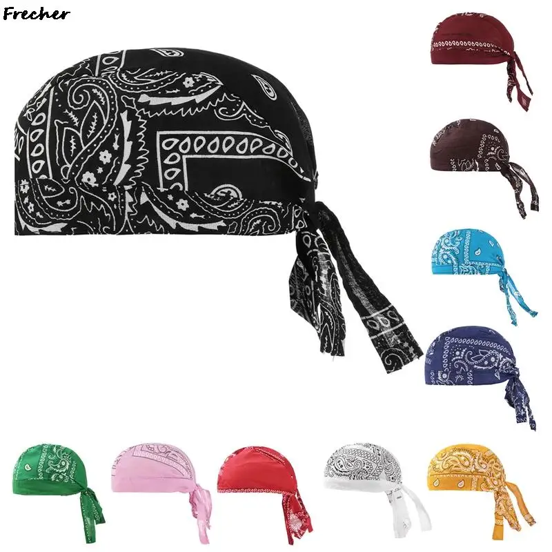 Men Breathable Cotton Pirate Hat Outdoor Cycling Running Headscarf Sports Bandana Running Riding Headband Long Tail Durag New