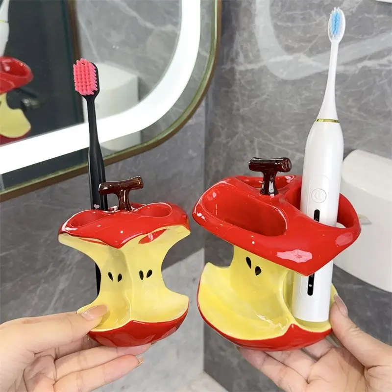 Creative Apple Toothbrush Holder Ceramic Makeup Brush Electric Toothbrush Storage Rack Bathroom Accessories Organizer