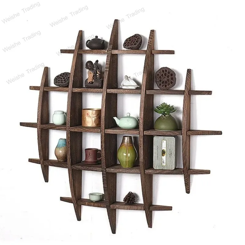 

Bogu rack solid wood modern minimalist Chinese style wall-mounted wall-mounted tea shelf tea set rack display rack