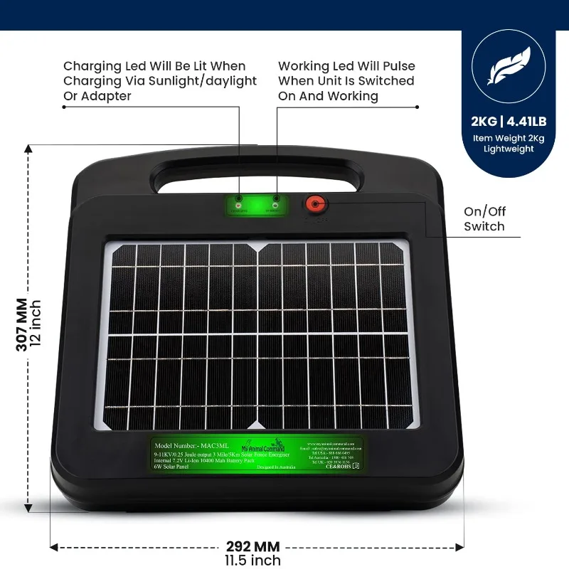 Chargeur de clôture électrique solaire 62Electric, Clôture électrique, 3 milles, 0.25 sorties