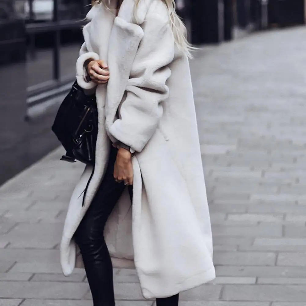 Stylish Cardigan Coat All-Match Cardigan Jacket Plush Open Front Plush Cardigan Coat Pockets