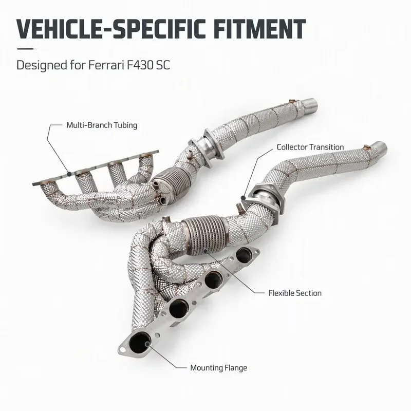 Perfectly Customized Performance Exhaust Manifold Header Specifically Designed for Ferrari F430 SC