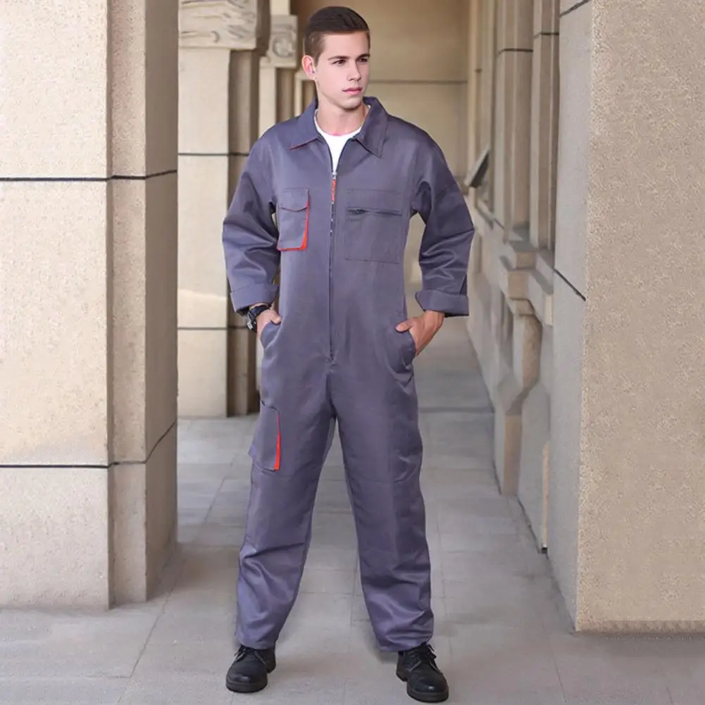 Zipper Design Work Jacket Stain-resistant Zipper Jumpsuit for Men Coveralls for Workshop Loose Fit Work Uniform for Men