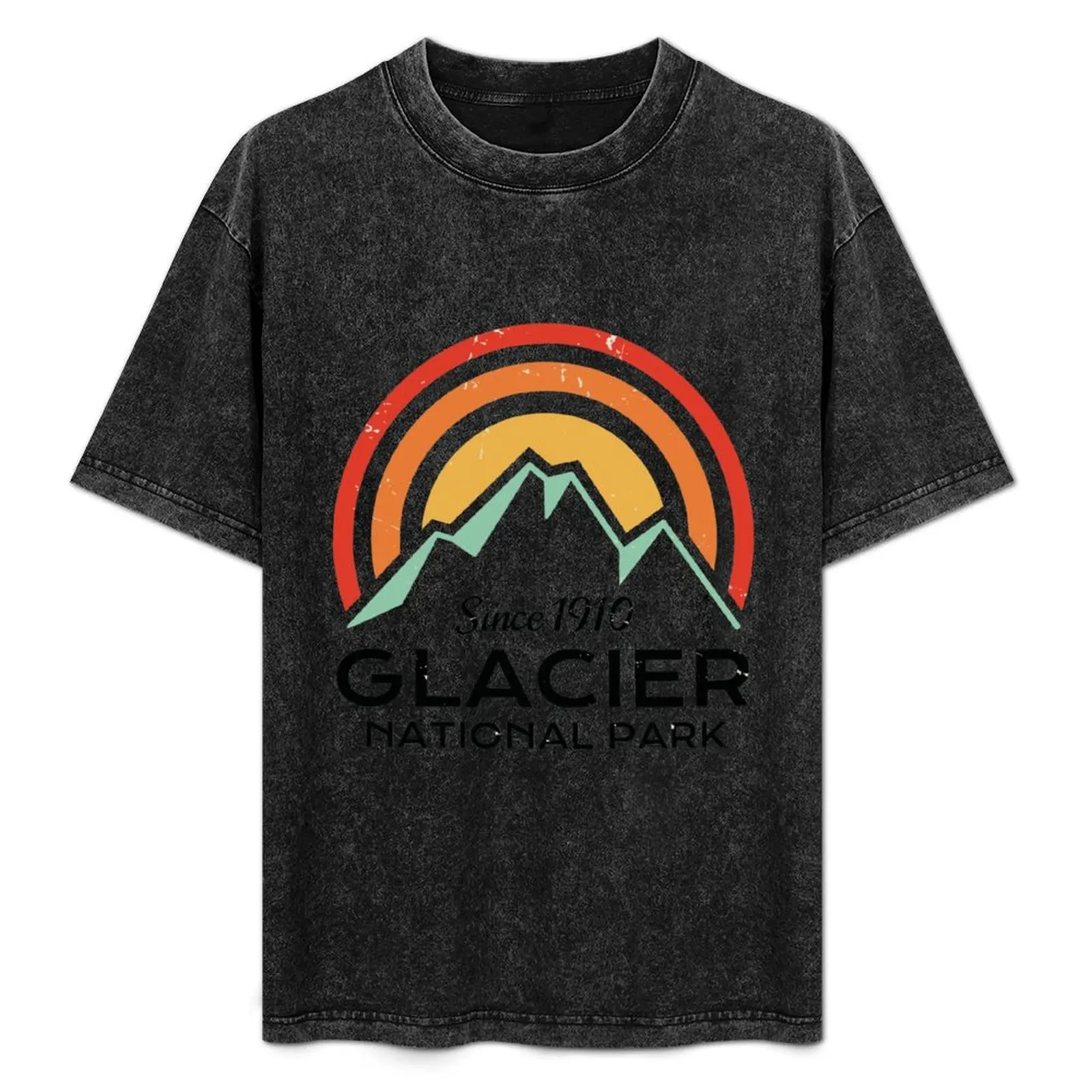 

Glacier National Park Retro Vintage Mountain Sticker T-Shirt Casual All Match Short Sleeve T-Shirt
