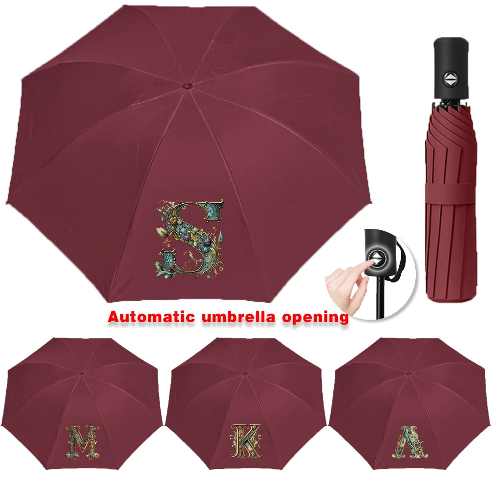 

Umbrella for Sunshine and Rainy Windproof Strong Automatic Folding Buckle Handle Double Bone Resistant Graphic Letter Printed